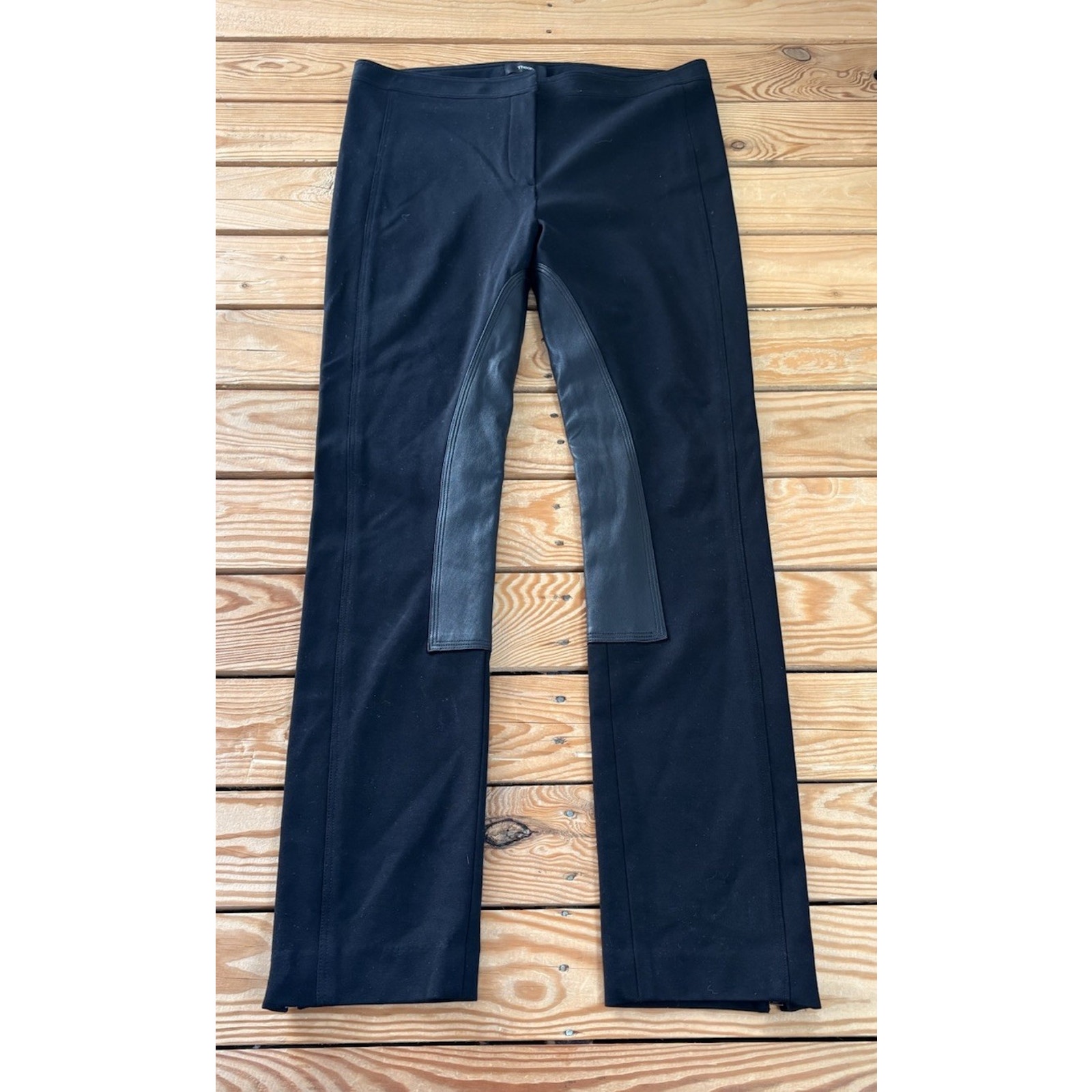 Theory Women’s Ankle Zip Leather Detail Pants Size 10 Black Z2